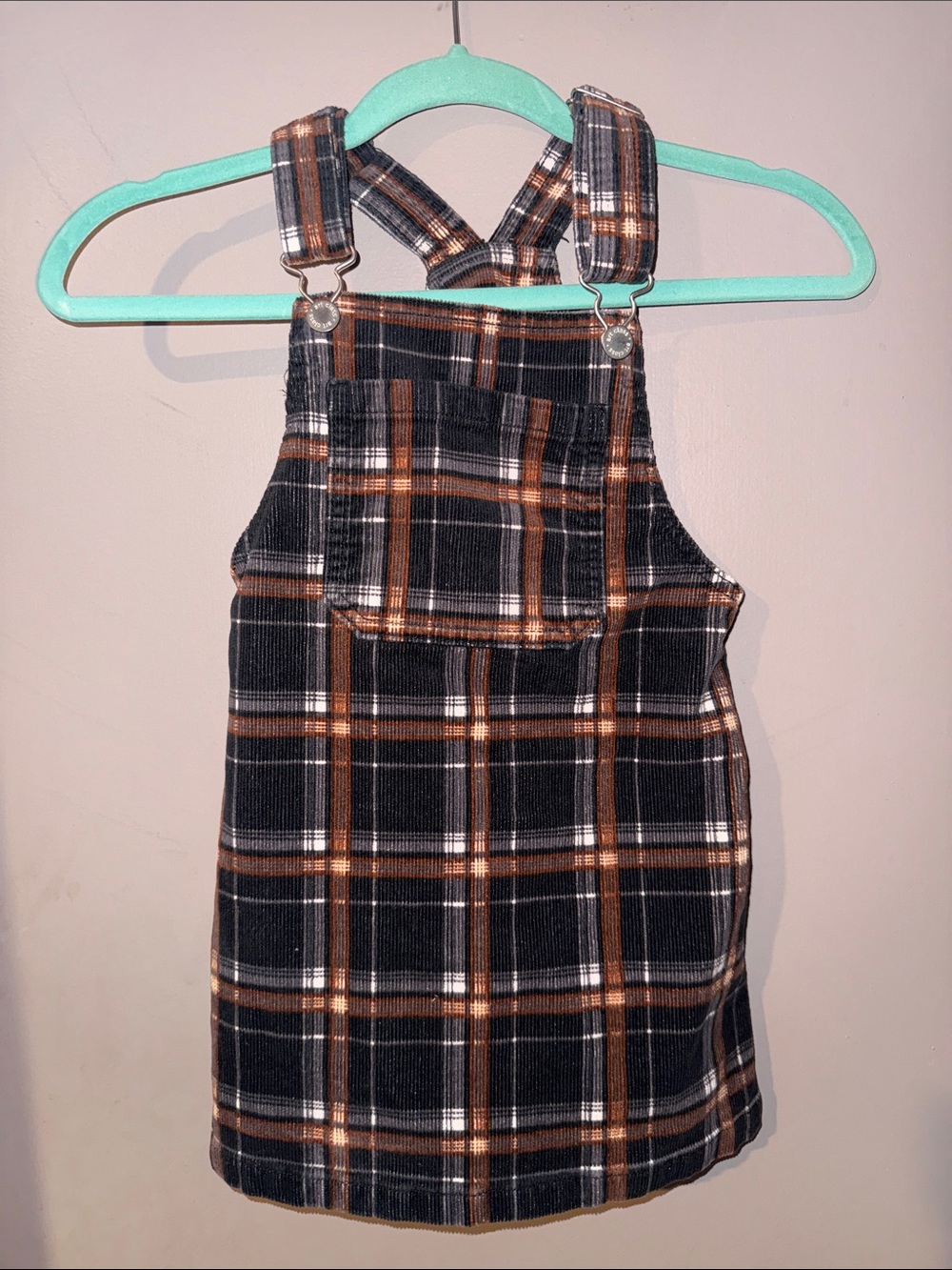 Girls Plaid Corduroy Overall Dress